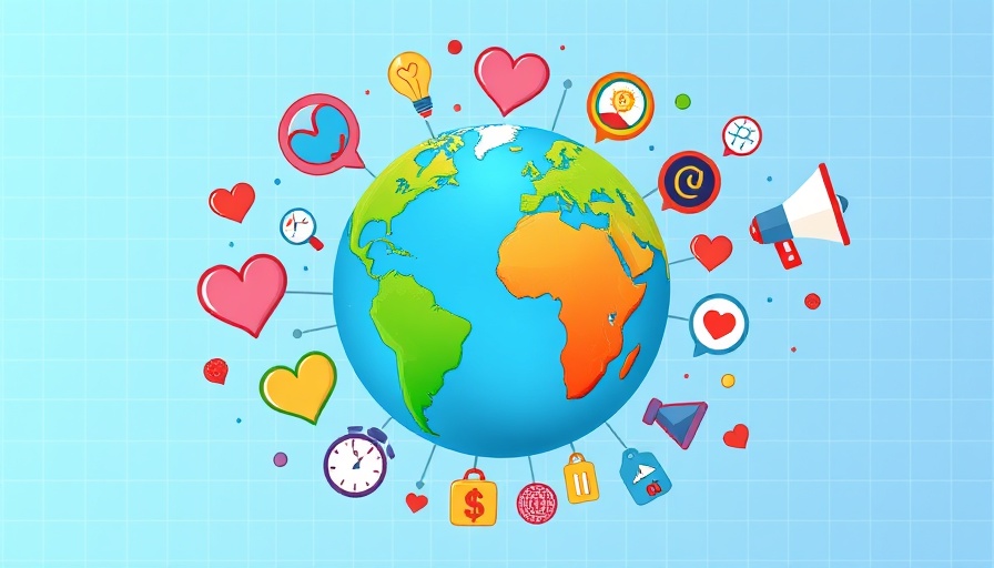 Icons around globe symbolize social media marketing for nonprofits.
