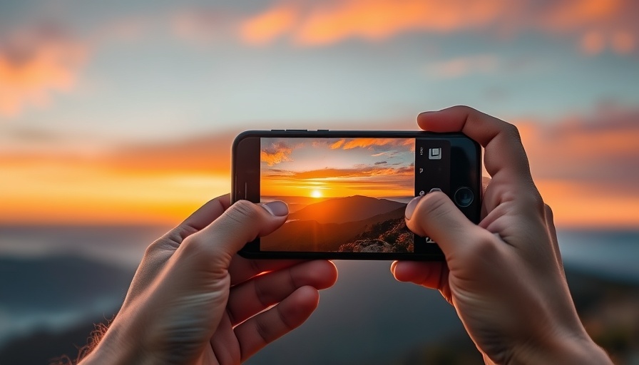 Close-up of smartphone capturing a sunset for Instagram