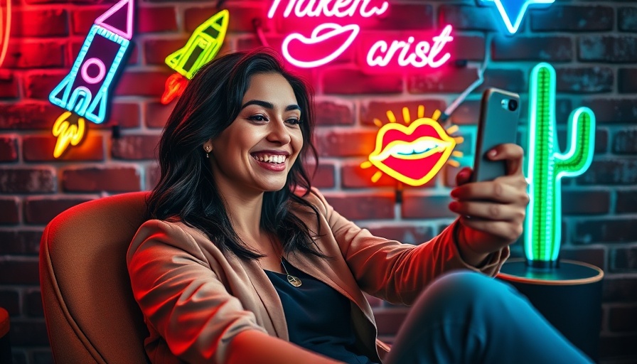 Young woman taking selfie in neon-lit room, boosting TikTok followers
