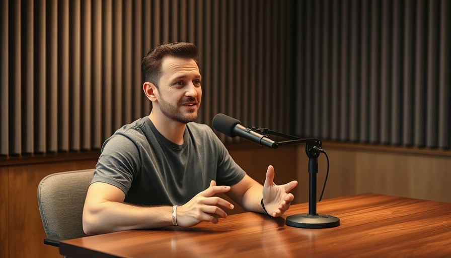 Man discussing email marketing strategy in a studio with microphone.