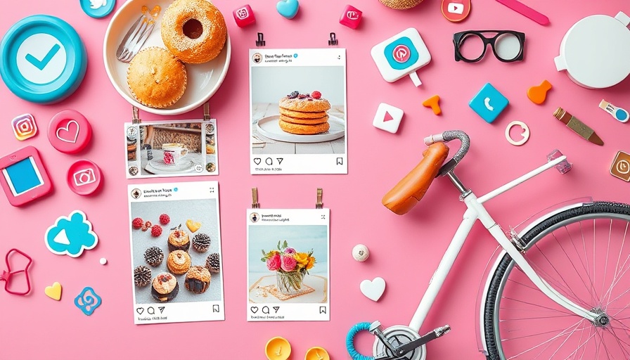 Instagram post previews with donuts and bicycle, Instagram marketing strategies concept.