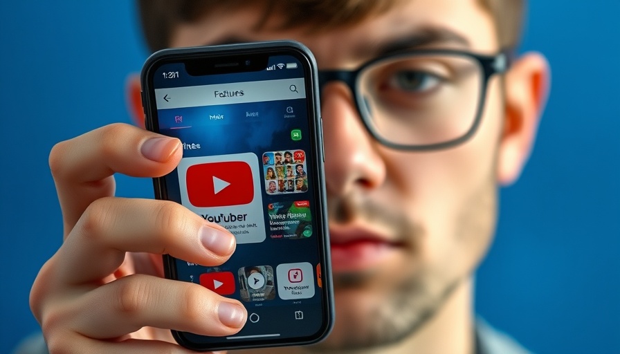 Close-up of person showcasing iPhone app for YouTubers.