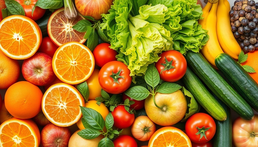 Vibrant collection of fresh fruits and vegetables displayed together.