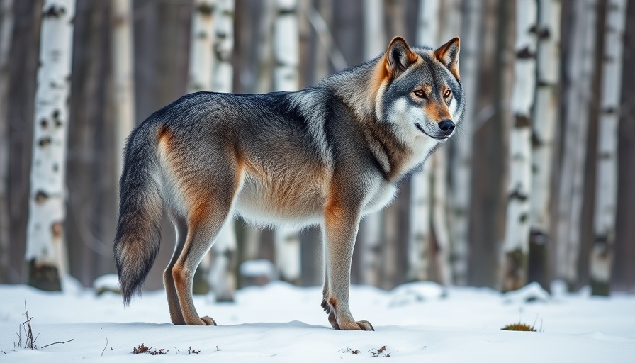 Gray wolf in snowy forest, capturing Wisconsin outdoor activities