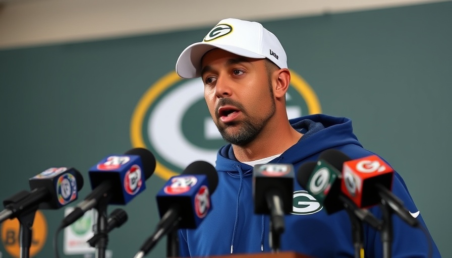 Green Bay Packers schedule press conference with speaker in blue hoodie.