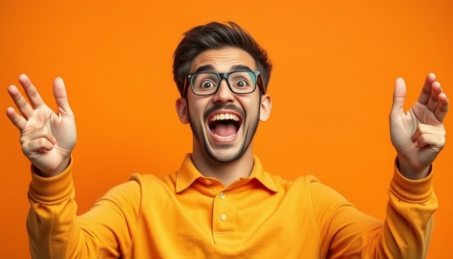 Enthusiastic man discussing digital marketing ads.