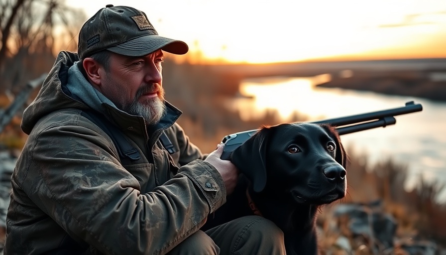 Waterfowl hunting on the mighty Mississippi with hunter and dog.