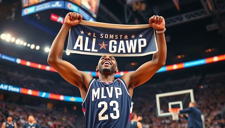 Basketball player celebrates All-Star Game MVP win in sports arena.