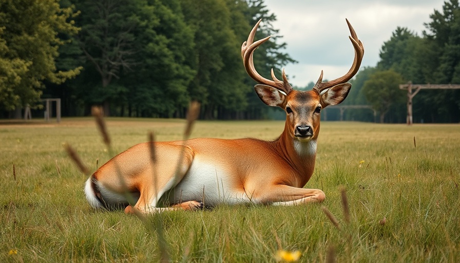 Deer in a serene Wisconsin outdoor setting with field and trees.