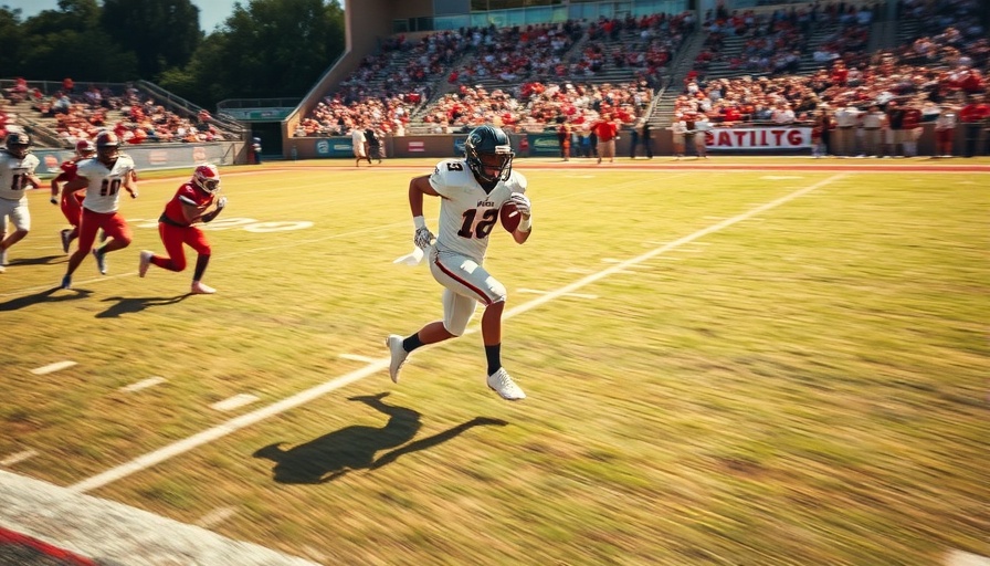 2025 NFL Draft prospect running downfield in a college football game.