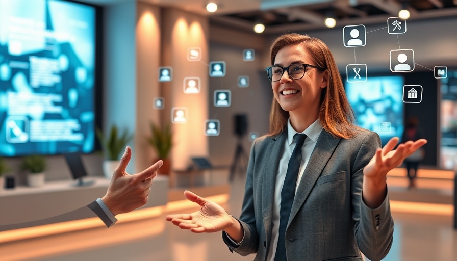 Futuristic presenter discussing a weird marketing strategy.