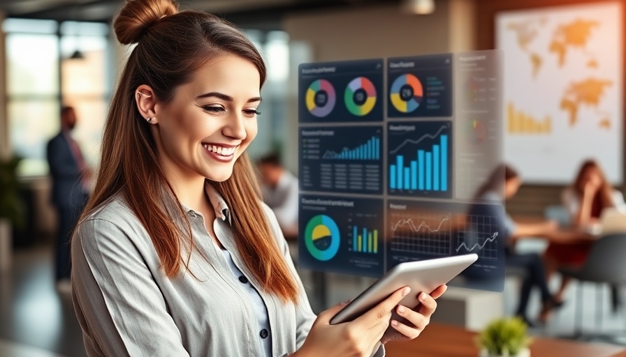 Woman using tablet for email marketing strategy analysis in an office.