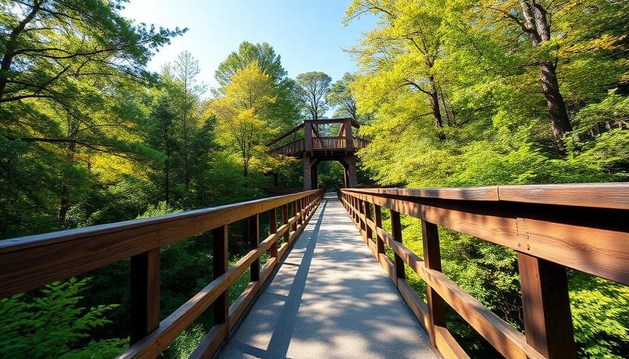 Gitchi-Gami State Trail with wooden railing and forest views.