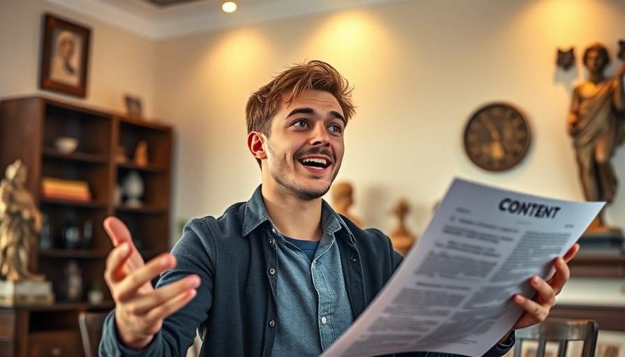 Engaging young man explaining online advertising in a warmly lit home office.