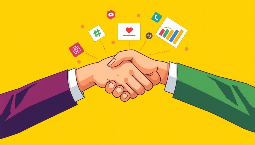 Influencer marketing strategy handshake graphic on yellow.