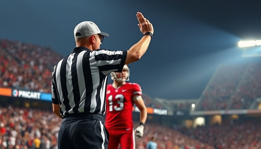 Referee signals penalty in football game during 2025 NFL Draft.