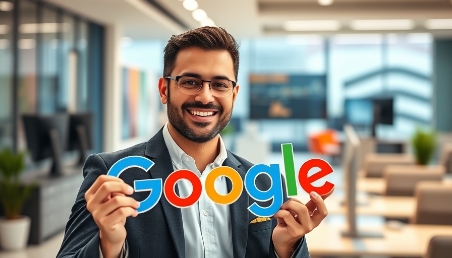 Confident businessman with Google logo for website traffic generation.