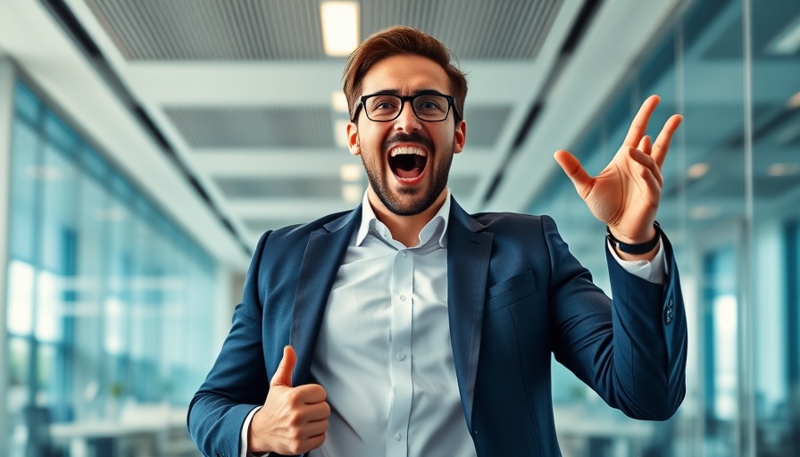 Energetic man in suit gesturing in office, influencer marketing campaigns