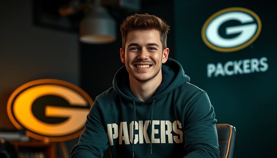 Smiling young man in Packers hoodie on set, Green Bay Packers schedule