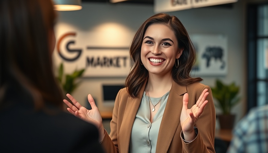 Confident woman explaining Loop Marketing Playbook concept.