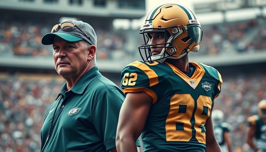 NFC North rivalry collage with coach and players in jerseys.