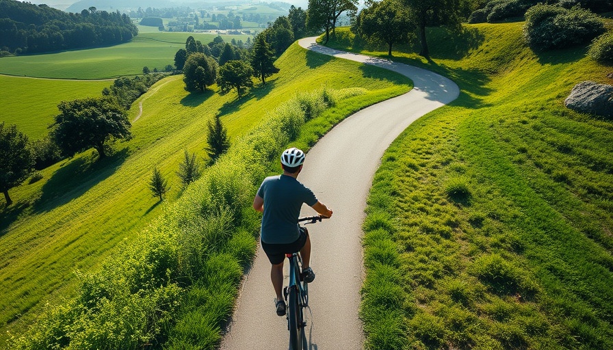 Cyclist on scenic path in Cottage Grove, Wisconsin travel.