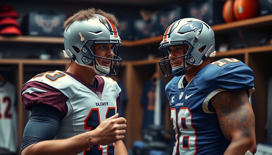 Energetic football player discussing strategy in locker room, 2025 NFL Draft.