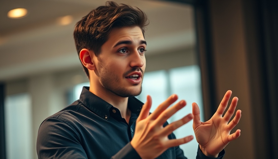 Enthusiastic presenter discussing online advertising.