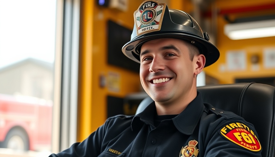 Smiling firefighter in a station, Wisconsin travel