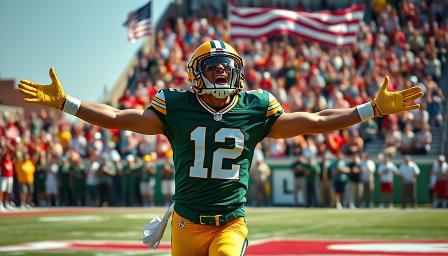 Football player celebrating on Wisconsin field during outdoor recreation