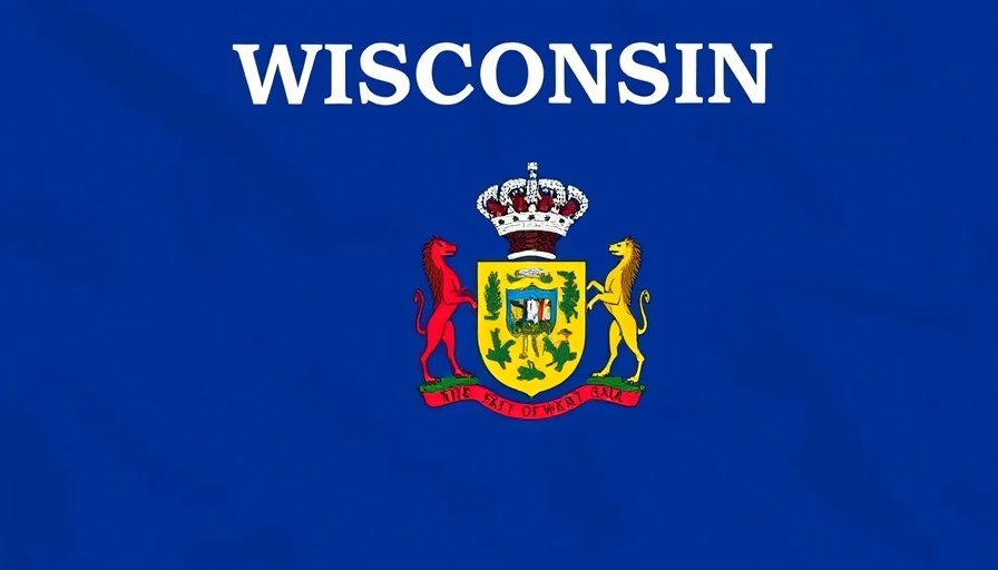 Wisconsin flag illustrating the state's emblem, representing history.