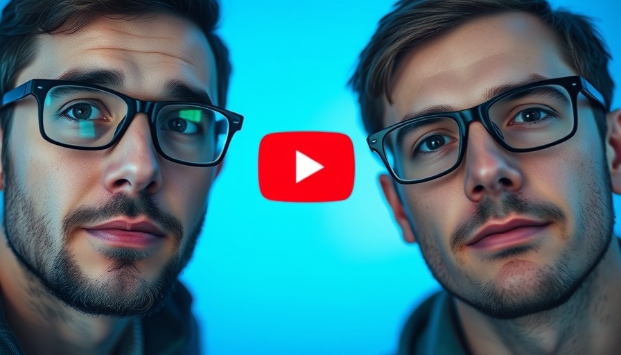 Close-up of two men with glasses and YouTube logo for video marketing strategy.