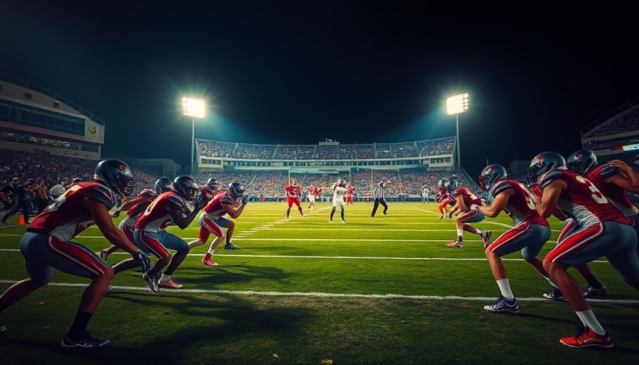 Vibrant football game scene under stadium lights, Wisconsin outdoor recreation.