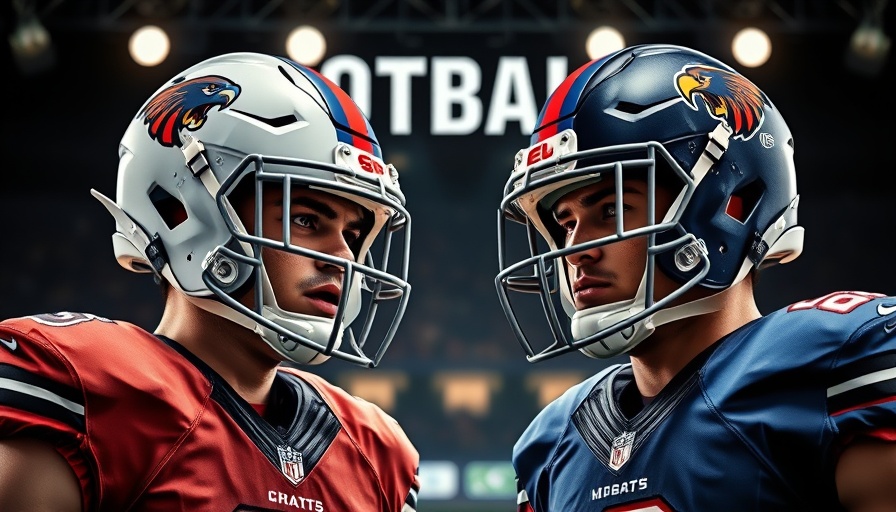 Dynamic NFL game preview with football players and team logos.