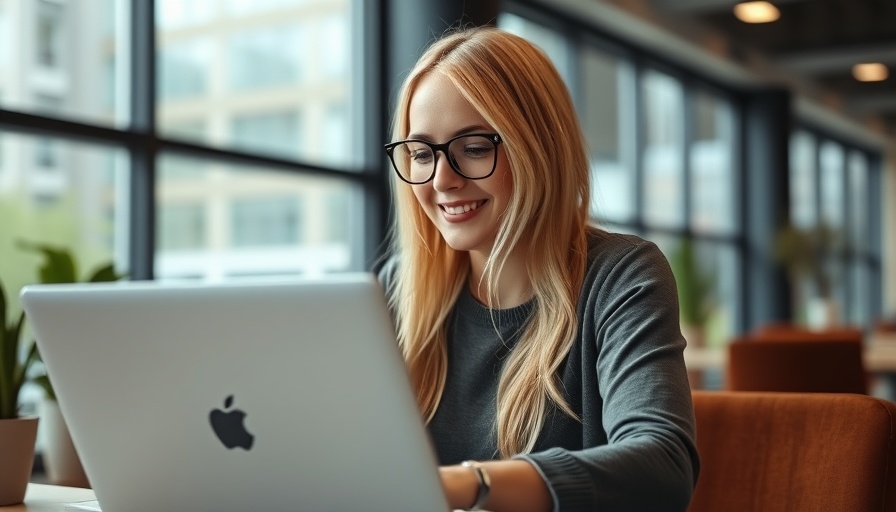 Woman using laptop for email marketing integration with Shopify in office.