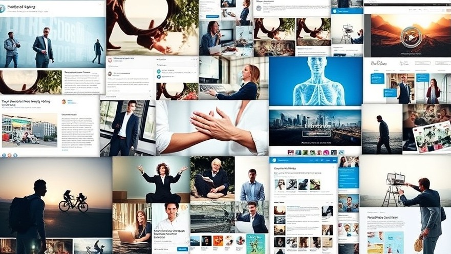Digital collage of diverse content types like blog posts and social media.