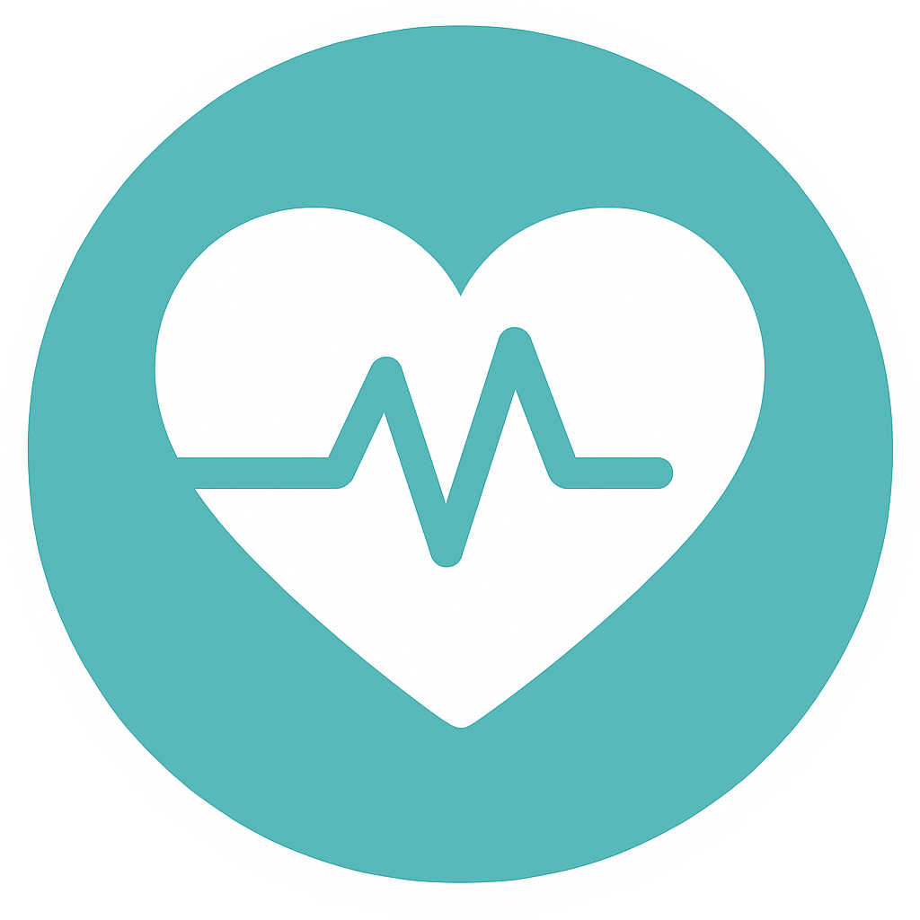 icon for cardio-metabolic health. teal circle with heart and heart monitor