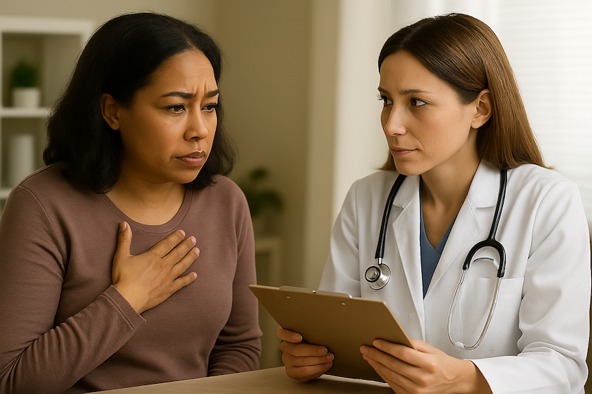 patient describes medical symptoms to caring, integrative physician