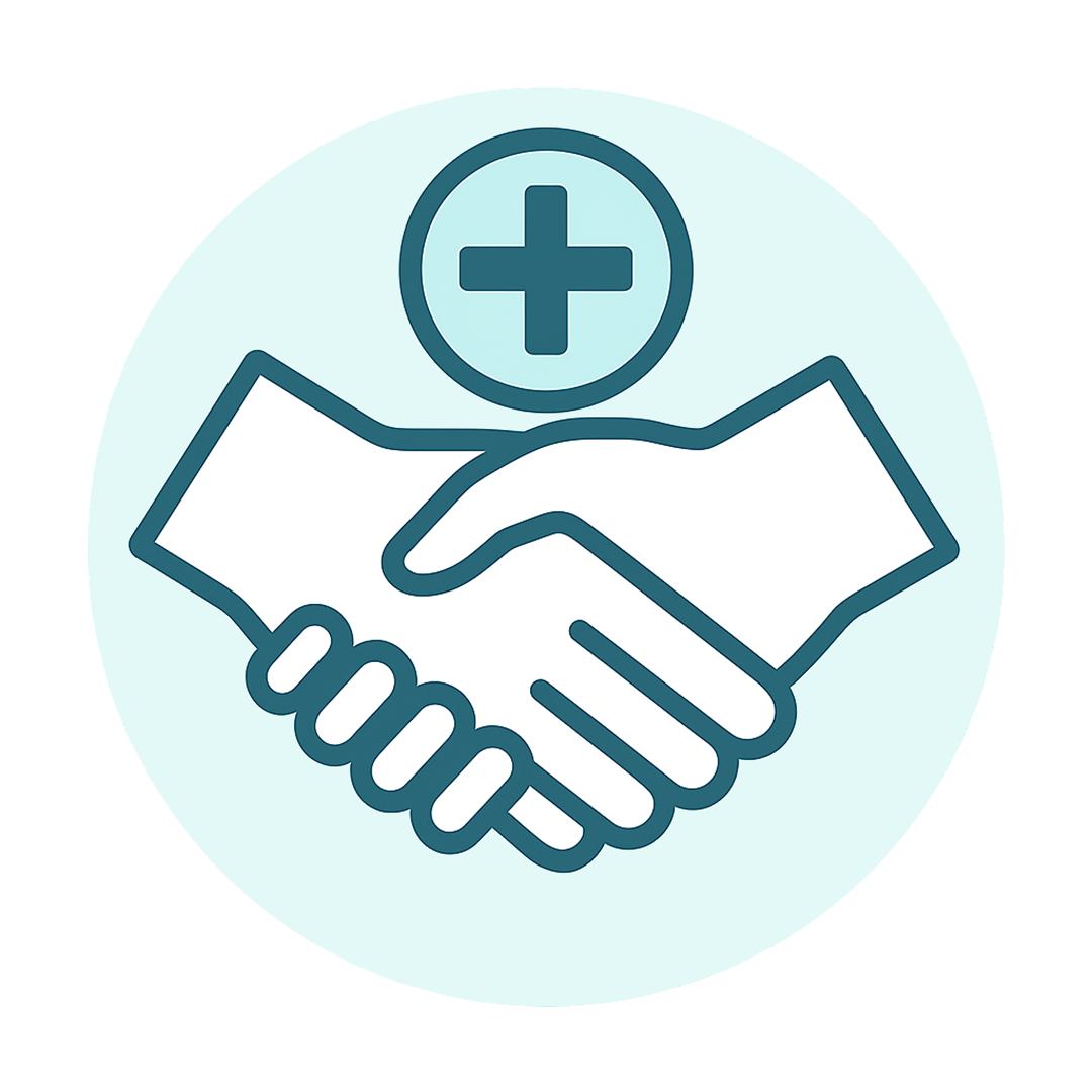 icon representing good doctorppatient relationship. clipboard w a Heart and checkmark