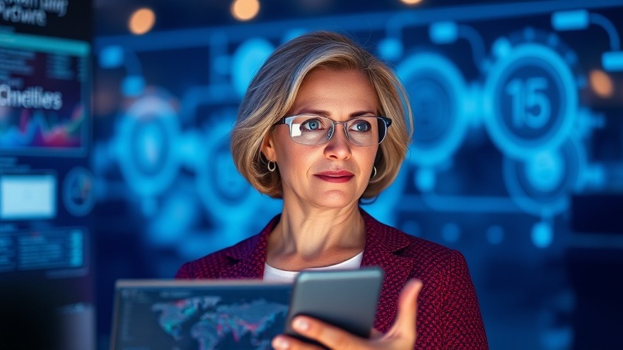 Mature female digital marketer analyzing trends and AR innovations in digital marketing.