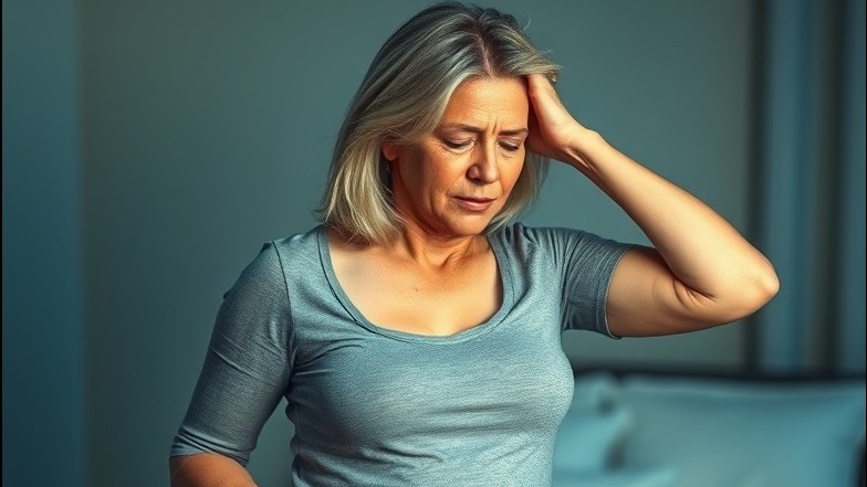 Woman experiencing hot flashes and night sweats from menopause.