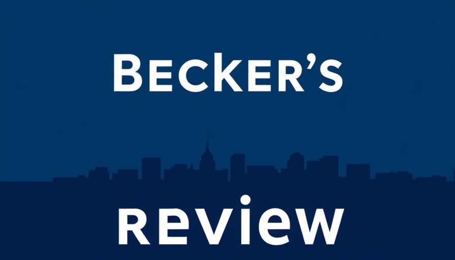 Banner for Becker's Hospital Review with cityscape silhouette.