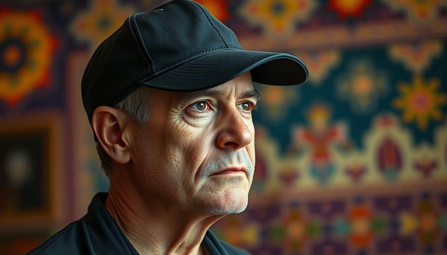 Contemplative man in black cap, executive compensation package, colorful background.