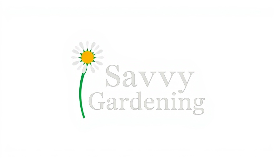 Savvy Gardening logo with stylized daisy design.