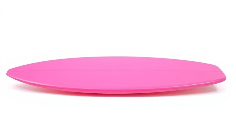 Vibrant pink surfboard on white background.