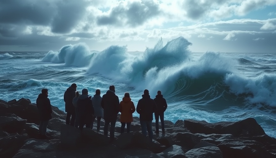 People watching North Atlantic storms, massive waves crashing at coast
