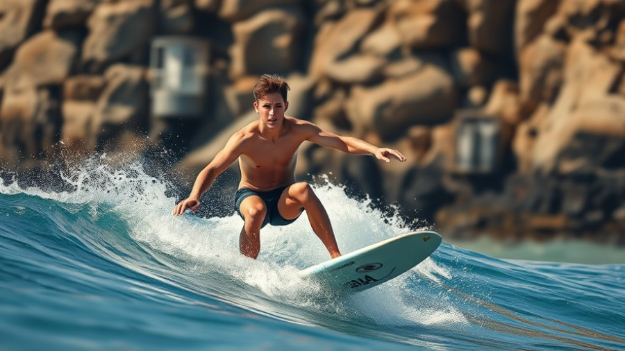 Underage surfer competing in a professional event, riding a wave.