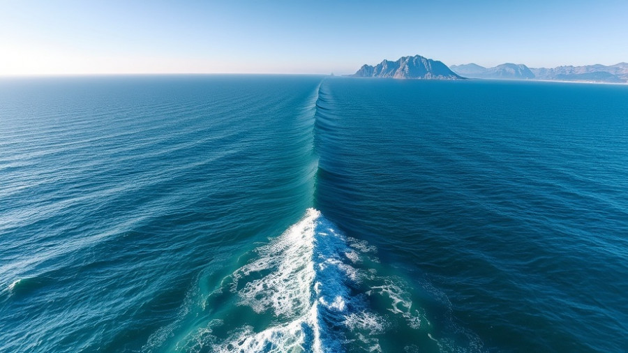 Coastal view with gentle waves and mountains in the background for wave height prediction.