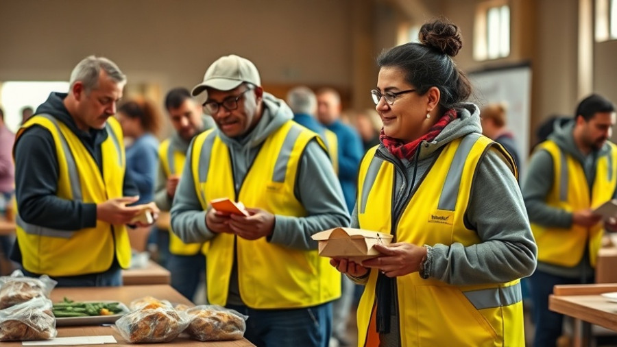 Volunteers at food distribution center during government shutdown in Long Beach.