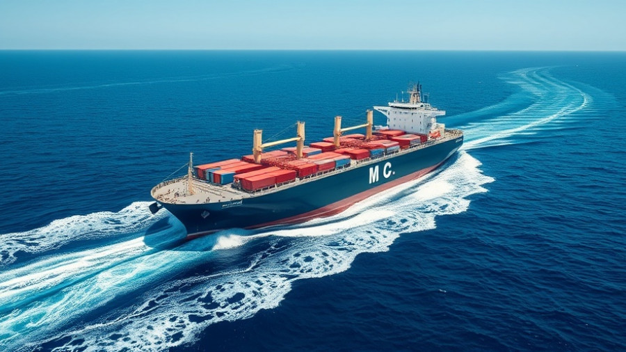 Cargo ship-generated waves in open ocean under clear sky.